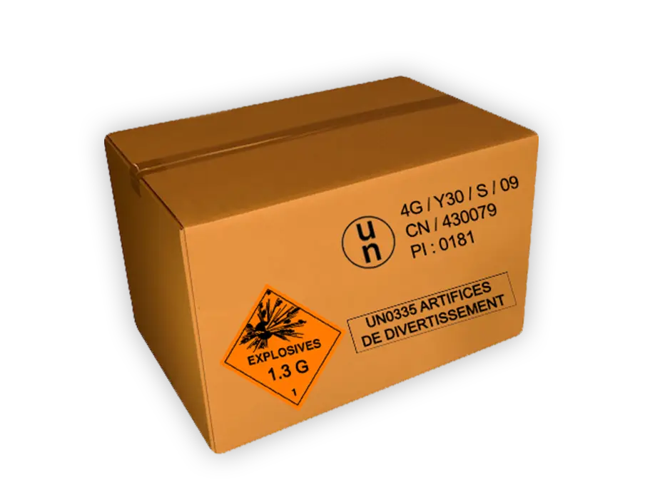 Numéro ONU sur carton transport des feux d’artifice