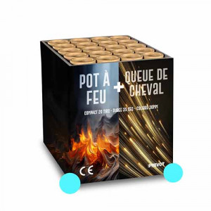 Jacques Prevot Artifices - compact 20 tirs 30 mm pot à feu aqua et queue de cheval aqua