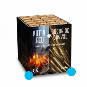 Jacques Prevot Artifices - compact 20 tirs 30 mm pot à feu bleu et queue de cheval pointes bleues