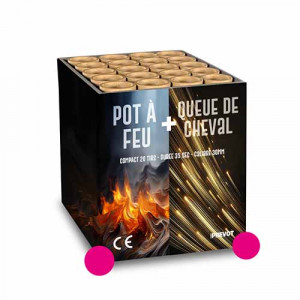 Jacques Prevot Artifices - compact 20 tirs 30 mm pot à feu rose et queue de cheval pointes roses
