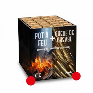 Jacques Prevot Artifices - compact 20 tirs 30 mm pot à feu rouge et queue de cheval pointes rouge