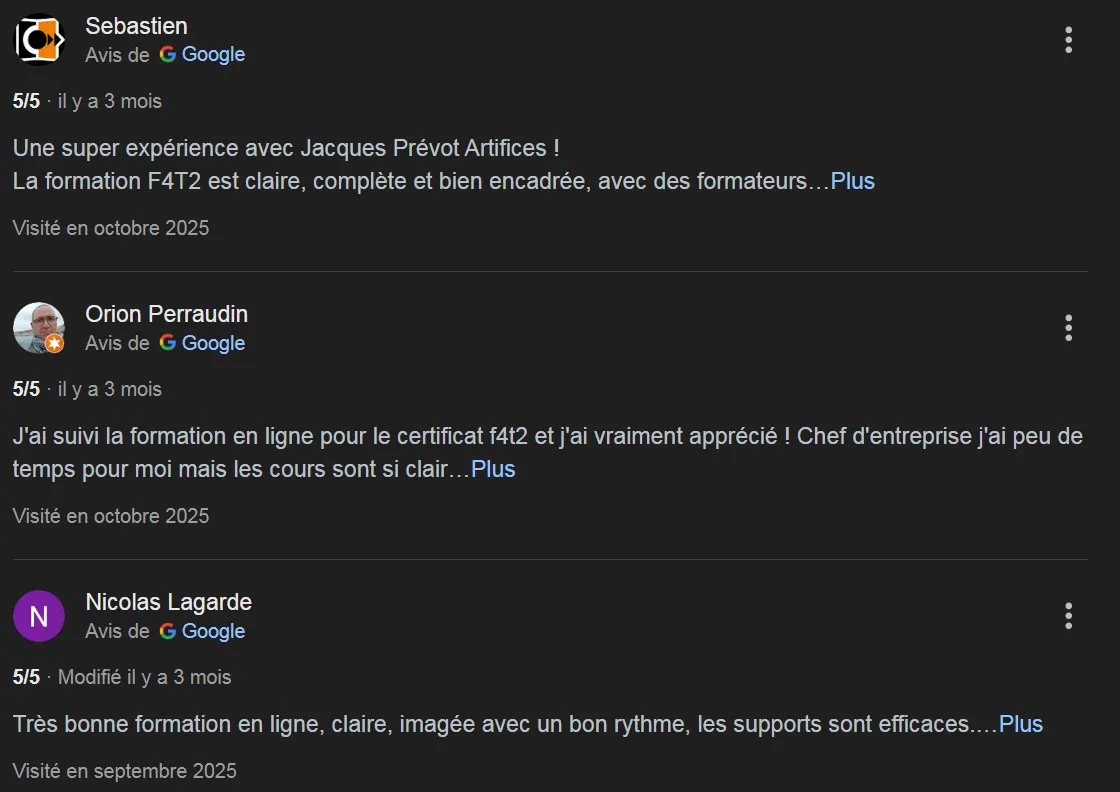 Avis Google PREVOT artifices